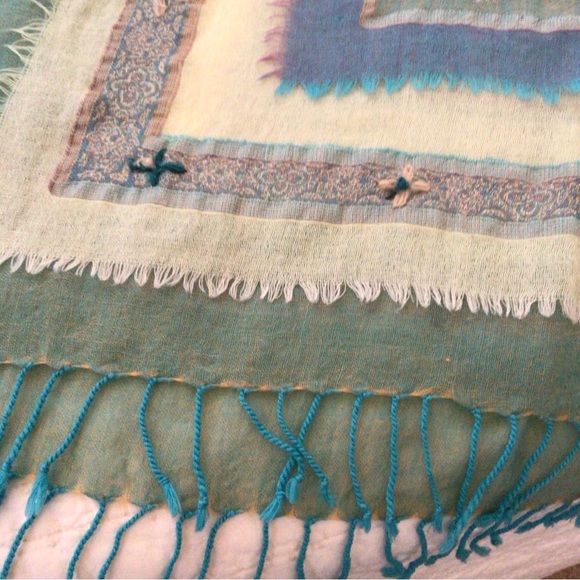 Handcrafted Shawl/Scarf, teal, boiled wool 68”x26” - Picture 6 of 10
